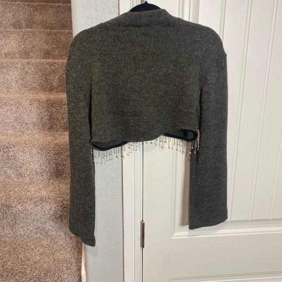 Zara Dark Gray Jewel Crystal Fringe sweater - Picture 10 of 14